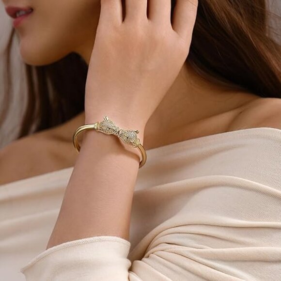 Neiman Marcus 18K Gold Plated Bangle Golden Panther Bracelet - Picture 1 of 4
